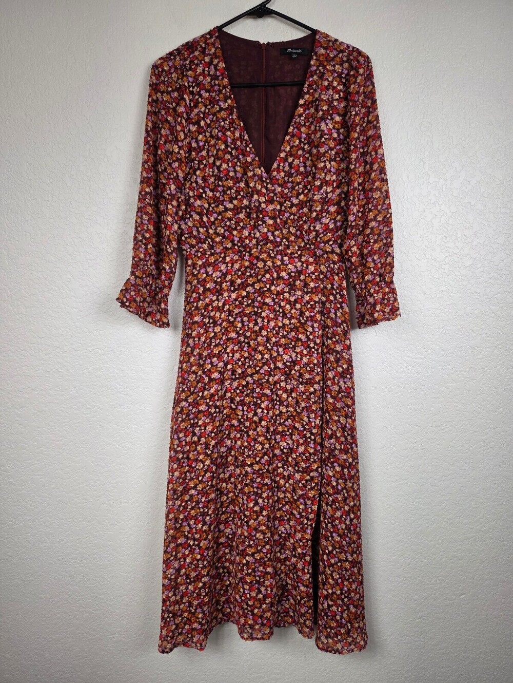 Madewell Floral Midi Dress Size 0 Burgundy